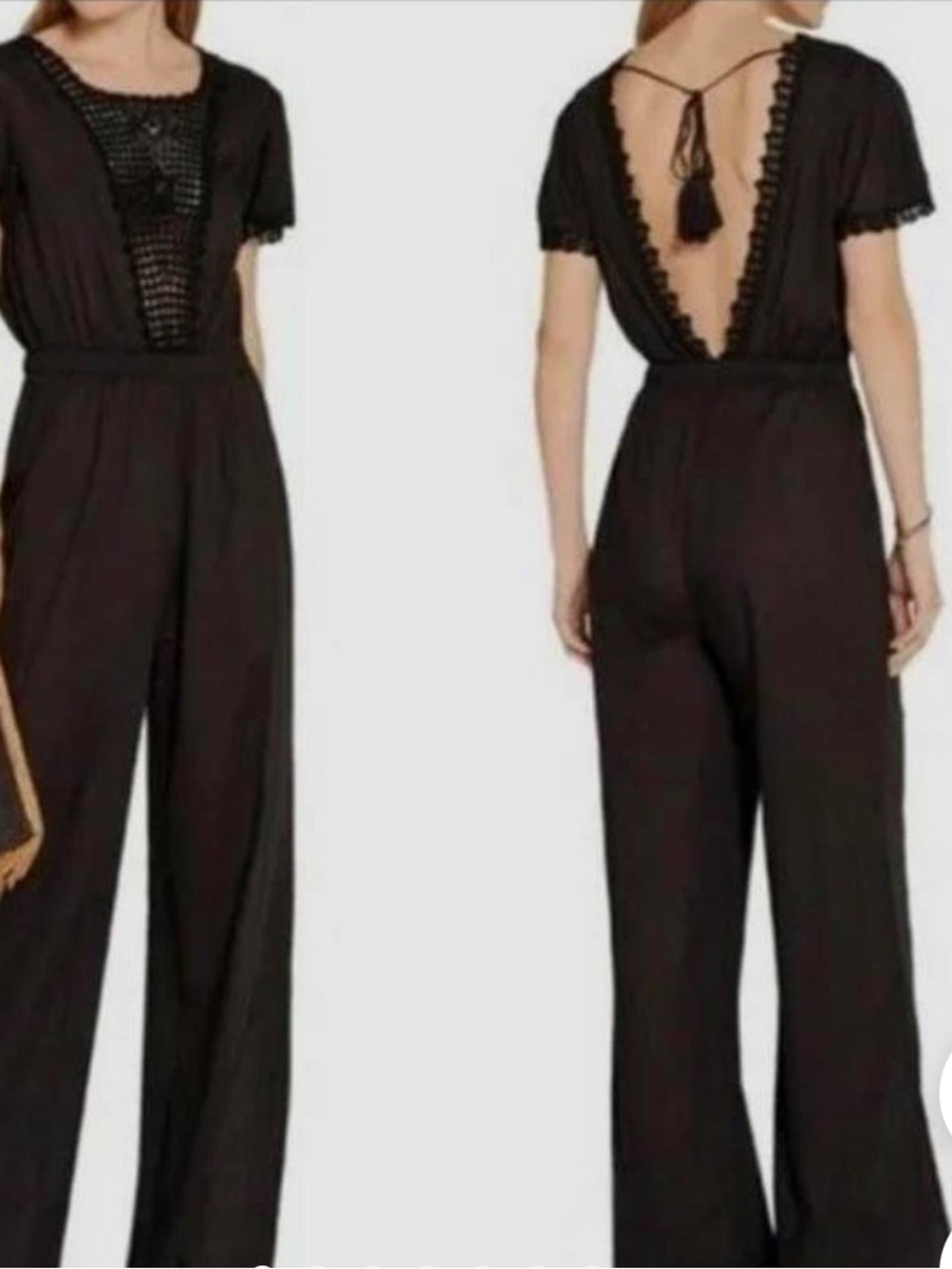LOVE SHACK FANCY Women’s Black Crochet-Detail Jumpsuit
